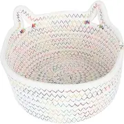 LOLIPPYY 1Pc Cat Ear Storage Basket Cotton Woven Organizing Box for Home Cute Basket for Nursery Bedroom and Bathroom and Stylish Design
