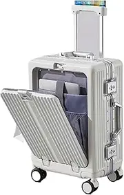 [YWYMCRJLV] Luggage Front Open Pocket Suitcase Rolling Luggage Boarding Cabin Carry on Suitcase Aluminum Alloy Frame Trolley Case Luggages 20/24inch Suitcase, White, 24inch