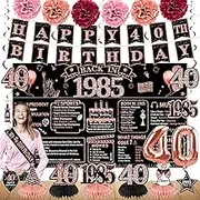 40th Birthday Decorations for Women, 21pcs Back in 1985 Banner Party Supplies, Rose Gold 40 Year Old Backdrop, Vintage Honeycomb Centerpiece, Hanging Swirls, Balloon, Sash, Gifts