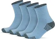 [GoWith] 4 Pairs Unisex Cotton Cushioned Crew Socks, Moisture-Wicking Lightweight Athletic Striped Golf Socks for Men & Women, Blue, Medium, Model: 3502, Blue - 4 Pairs