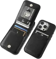 KIHUWEY Compatible with iPhone 16 Pro Case Wallet with Credit Card Holder, Flip Premium Leather Magnetic Clasp Kickstand Heavy Duty Protective Cover for iPhone 16 Pro 6.3 Inch (Black)