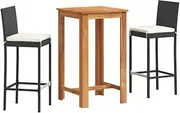 vidaXL 3-Piece Garden Bar Set in Black PE Rattan with Acacia Wood Table - Contemporary Outdoor Furniture for Patio, Deck