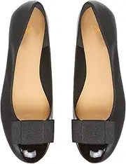 [MOOMMO] Women Low Chunky Heel Pumps Shoes Bows Round Closed Toe Slip On Block Heel Dress Sandals Cap Toe Bow Flats Shoes Two-Toned Ladies Girls Office Wedding School Comfort Elegant Spring 4-11 M US