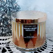 NEW BBW GOLDEN BERRY MISTLETOE 14.5 OZ 3 WICK SCENTED ESSENTIAL OILS CANDLE