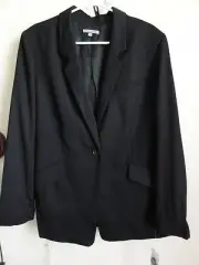 ANNE KLEIN ONE BUTTON LONGSLEEVE WOOL JACKET, Black, Size 14, MSRP $395