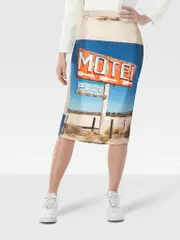 Graphic Print Pencil Midi Skirt