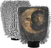 XYMZR Moon Sun Gold Black Absorbent Microfiber Car Wash Mitt, Funny Cute Anime Scratch Free for Cars Cleaning, Home Cleaning Mitts, 2 Pack, 10.24” L x 7.09” W