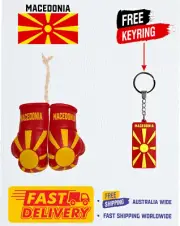 MACEDONIAN FLAG , MACEDONIA , MINI BOXING GLOVES, BUY 1 PAIR GET 1 FREE KEYRING