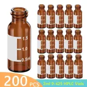 200PCS 2ml Autosampler Glass Vials Amber Bottle with Write Area Screw Top 9-425