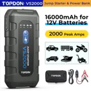 2024 TOPDON Jump Starter VS2000 2000A/16000mAh Battery Power Bank Pack Up to 35
