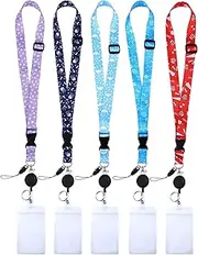 UKKQES 5 Sets Cruise Lanyards Pattern Adjustable Lanyard with Retractable Reel Waterproof ID Badge Holders for Cruises Ship Cards Accessories (Vivid Style)