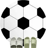 Round Area Rug for Kids Room Rug for Playroom | Non Slip Crawling Play Mat Football Pattern | Circular Rug Soft Machine Washable Carpet for Bedroom Corner