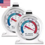 2Pc Refrigerator Freezer Thermometer Fridge DIAL Type Stainless Steel Hang Stand