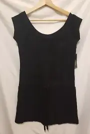 BCBGMaxAzria Terry Cloth Dress Sz Medium Black Drop Waist Drawstring Beach
