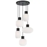 Telbix Lighting Nori Metal Glass 5LT Pendant Light - Black Matt / Opal Matt