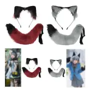 Cat Ears and Tail Set Long Tail Decor Plush Cat Cosplay Costume for Role Play