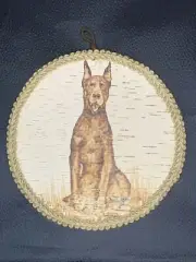 Handmade Birch Bark Wood Burning (Pyrography) -A Dobermann