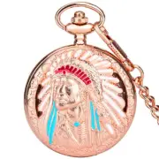 Antique Indian Men Hollow Out Case Men Women Quartz Analog Pocket Watch Chain