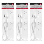 3x Power 4 Outlet Powerboard 1m Lead Extension Power Board Strip Cord/Socket