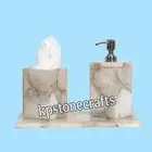 White Agate Bathroom Set | Handmade Luxury Bath Accessories | Natural Stone Soap