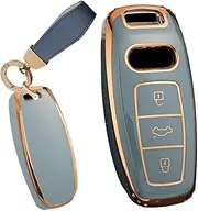 TECART Soft TPU Car Key Fob Holder Shell Key Case Cover 3 Buttons fit for AUDI A6 A7 A8 E-Tron S6 RS6 S7 RS7 Q7 SQ7 2018 2019 2020 Smart Intelligent Key Shell Keyring Accessories Key Box Cover Gray A
