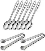 ZWWOGE Pack of 6 Tiny Stainless Steel Spoons for Spice Jars, Includes 2 Ice Cube Holders, Small Spoons, Mini Spoons, Cute Small Stainless Steel Spice Spoon for Spices, Salt, Fun Little Scoops