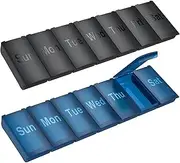 Weekly Pill Organizer, Large Daily Vitamin Pill Box,Portable Travel Friendly 7 Day Pill Containers Medicine Holder,Handbag Outdoor Camping Small Pill Case for Supplements Fish Oil(Black+Blue)