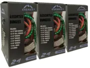 3-PK - 72-PC Assorted Bungee Cords - Tarp Bungee, Mini Bungee, J-Hook Bungee