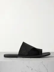 [ST. AGNI] ST. AGNI - Asymmetric Woven Leather Slides - Black - IT39 IT 39 Black