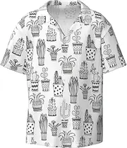 [YANYU] Cactus Plants Print Hawaiian Shirts Men Short Sleeve Button Down Cuban Collar Shirt Summer Beach Days