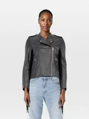 Black Lamb Leather Fringe Biker Jacket
