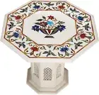 24" Marble Table Top Semi Precious Stones Handmade With Marble Stand