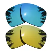Ice Blue Mirrored&24K Gold Replacement Lenses for-Oakley Deviation Polarized