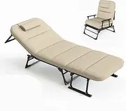 Portable Folding Camping Bed for Adults w/Mattress Adjustable 4-Position Cots for Sleeping Heavy Duty Single Guest Bed Outdoor Patio Chaise Lounge Chair