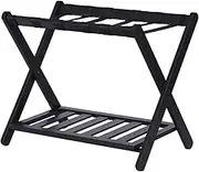 Luggage Rack,Foldable Wood Suitcase Stand,Guest Room Folding Suitcase Stands,Holds Up to 132 Lb,for Guest Room Bedroom Hotel,Space Saving(Black)