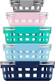 Ello DuraGlass Glass Food Storage Meal Prep Containers with Silicone Sleeve and Airtight Lids, 6 Piece 3 Pack Multi-Size