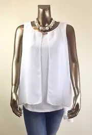 CHICO'S $107 NWT WHITE CHIFFON MIX TANK-TOP SIZE 2 ( L )