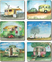 Country Kitchen Vintage Caravans Cinnamon Cork Backed Drink Coasters Set 6