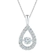 14k White Gold Round Diamond Moving Twinkle Solitaire Teardrop Pendant 3/8 Cttw