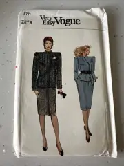 Vogue Sewing Pattern Very Easy 8771 Design Size 8 New Uncut Jacket and Skirt