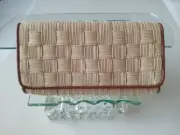NWT COLE HAAN Khaki Canvas /Saddle Leather Woven PAULETTE II Flap Clutch $295