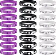 Purple Ribbon Awareness Bracelet - 24/48/60pcs Lupus Awareness Products for Women Men, Silicone Wristbands Bulk for Alzheimer's, Pancreatic Cancer, Epilepsy, Domestic Violence Fundraiser Items Gifts