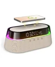 6 in 1 Digital Alarm Clock,Bedside Clock Radio with Fast Wireless Beige