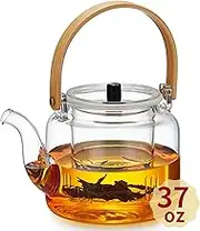 Unbreakable Glass Teapot,1000ml/34oz Borosilicate Glass Teapot with Removable Infuser, Stovetop Safe Tea Kettle,Blooming and Loose Leaf Tea Maker