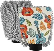 XYMZR Closeup Guitars Leaves Absorbent Microfiber Car Wash Mitt, Funny Cute Anime Scratch Free for Cars Cleaning, Home Cleaning Mitts, 2 Pack, 10.24” L x 7.09” W