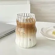 Vintage Ribbed Glassware Water Tumbler, 18 oz Aesthetic Ripple Glass Tumbler, Ripple Glassware Coffee Cup, Cute Glass Tumbler for Iced Coffee Juice Drink Milk (1 Pcs)