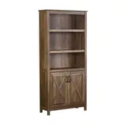 Maestro Furniture Nazma 5-Tier 2-Door Display Shelves Bookcase Storage Cabinet Rustic Oak