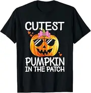 [X.Style] Cutest Pumpkin in The Patch Kids Girls Halloween Pumpkin ds243 T-Shirt (S) Black
