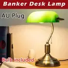 Antique Banker Desk Lamp Pull Chain Switch Bronze Green Glass Table Lamp Fixture