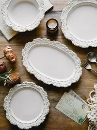 在飛比找Yahoo!奇摩拍賣優惠-法式巴洛克復古浮雕宮廷風陶瓷餐盤歐式餐具西餐盤湯盤碗盤套裝